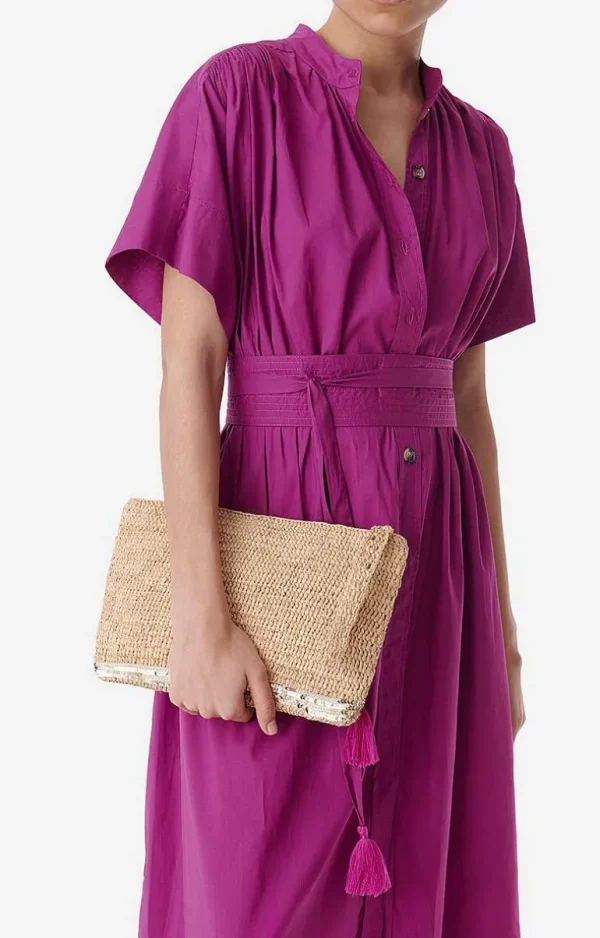 Vanessa Bruno Raffia Zipped Clutch- Raffia