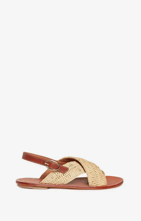 Vanessa Bruno Sandals In Leather & Raffia- Raffia