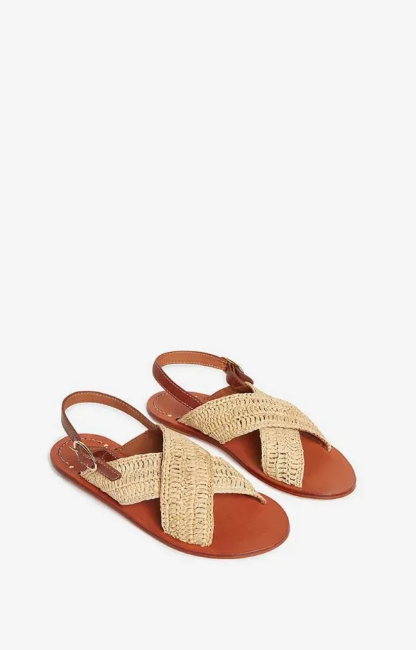 Vanessa Bruno Sandals In Leather & Raffia- Raffia