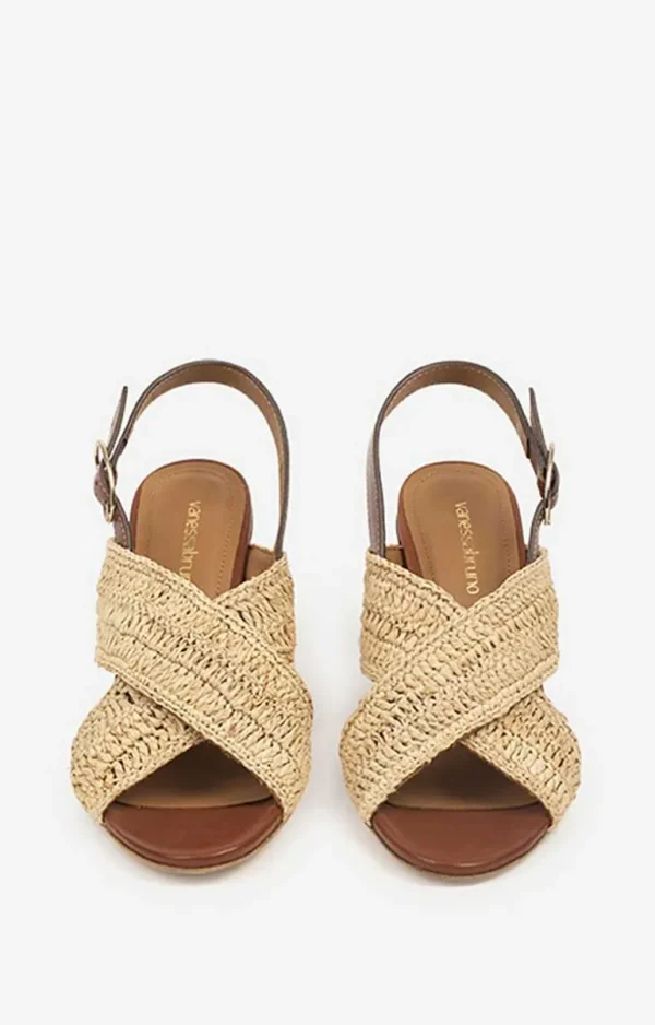 Vanessa Bruno Sandals In Leather & Raffia- Raffia