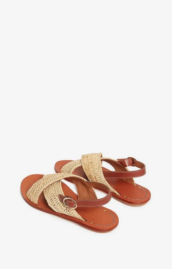 Vanessa Bruno Sandals In Leather & Raffia- Raffia