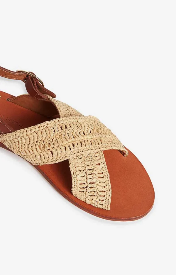 Vanessa Bruno Sandals In Leather & Raffia- Raffia